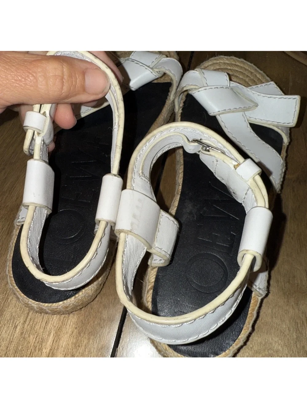 Loewe White Leather Sandals Espadrilles 38